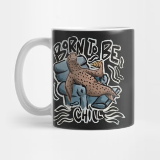 “Born to be chill” sloth laid back recliner eating pizza Mug